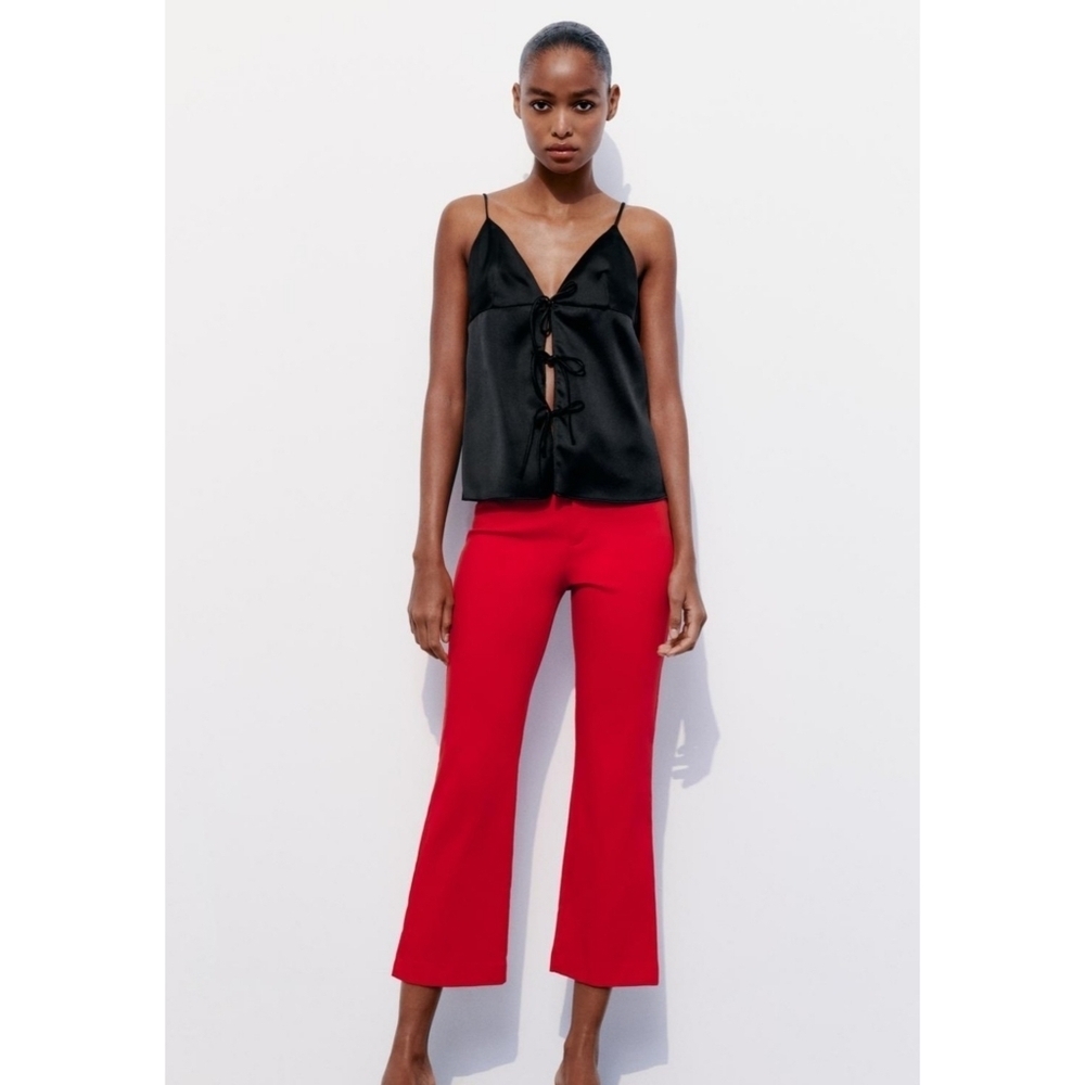 Zara // Blogger Fave Red Stretch High Waist Crop Mini Flare Pants